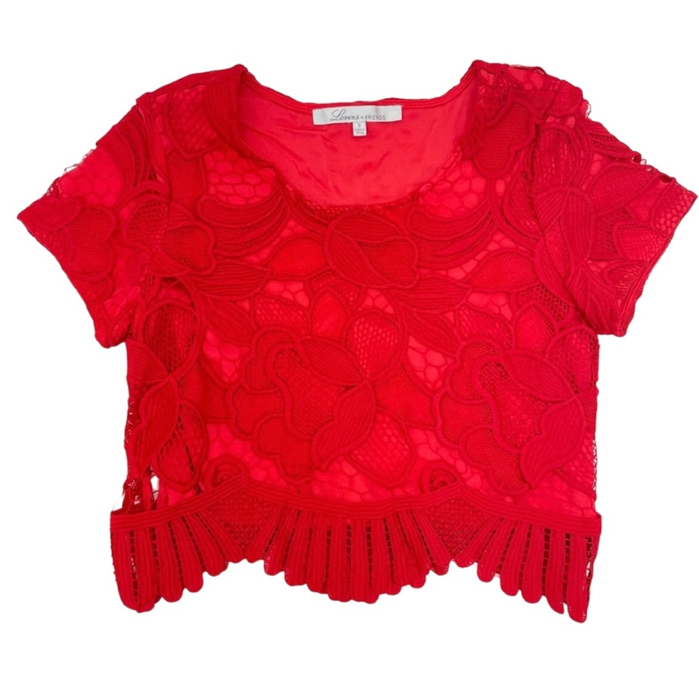 Lovers + Friends Lace Crop Top Small Red